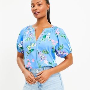 Loft Garden Tie Neck Puff Sleeve top size Small